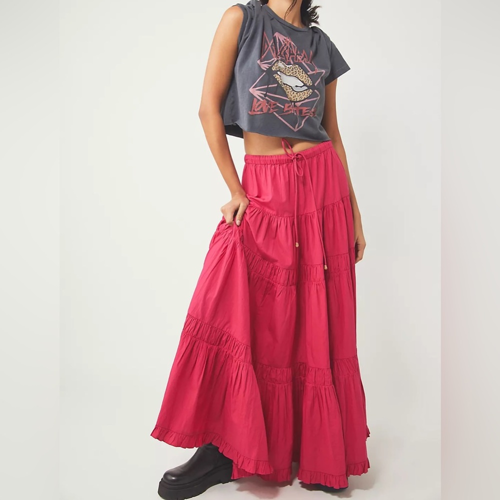 Free People Hot Pink Tiered Maxi Skirt